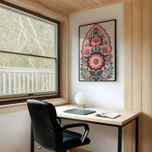 Crimson Bloom: A Folk Floral Medallion