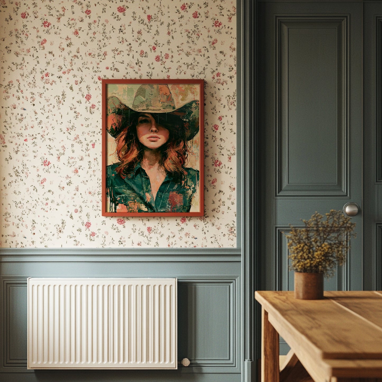 Sage Hat, Coral Light, Steady Gaze