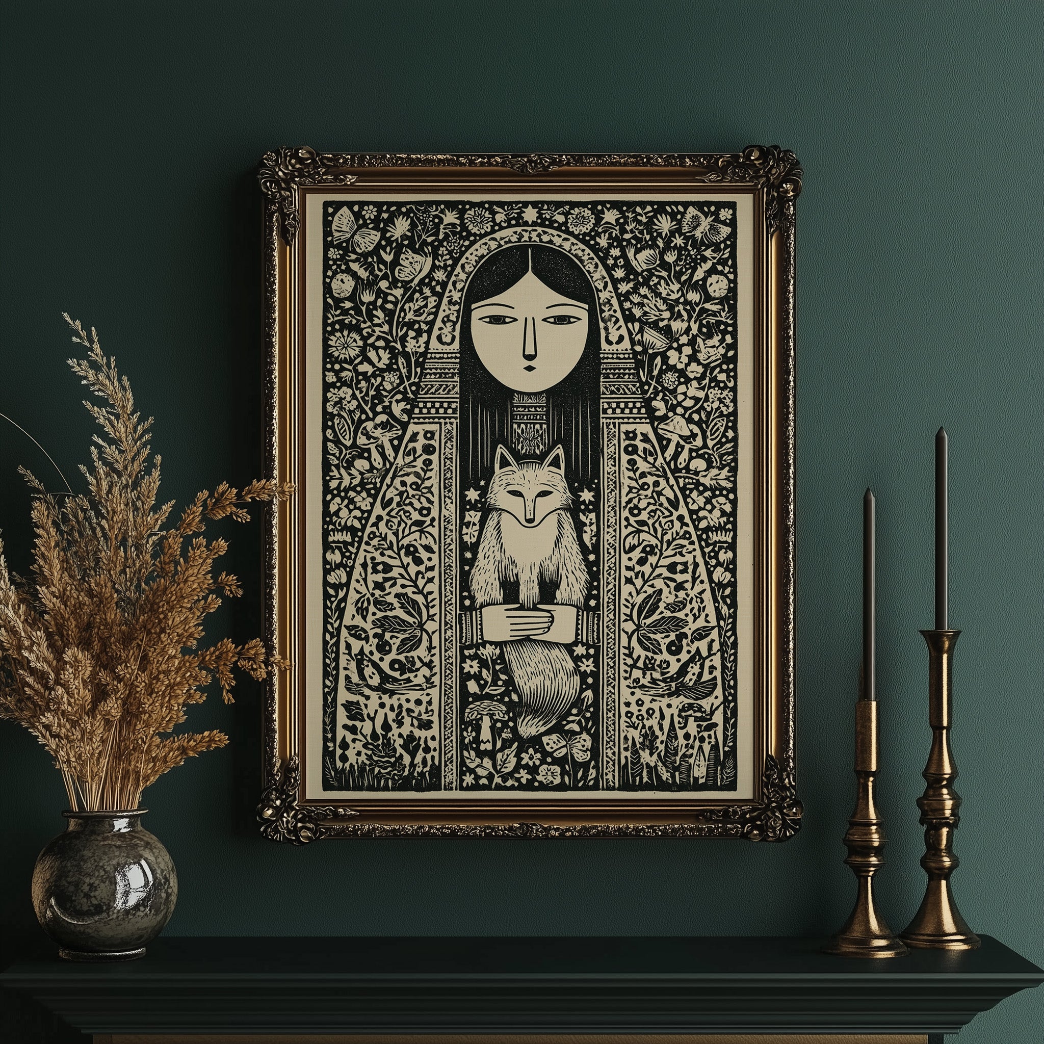 Keeper of the Fox: A Folklore Woodcut