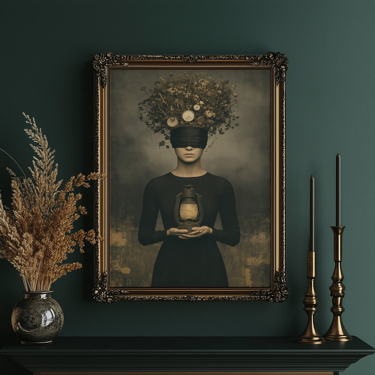 Blindfolded Time: Woman with a Glowing Lantern
