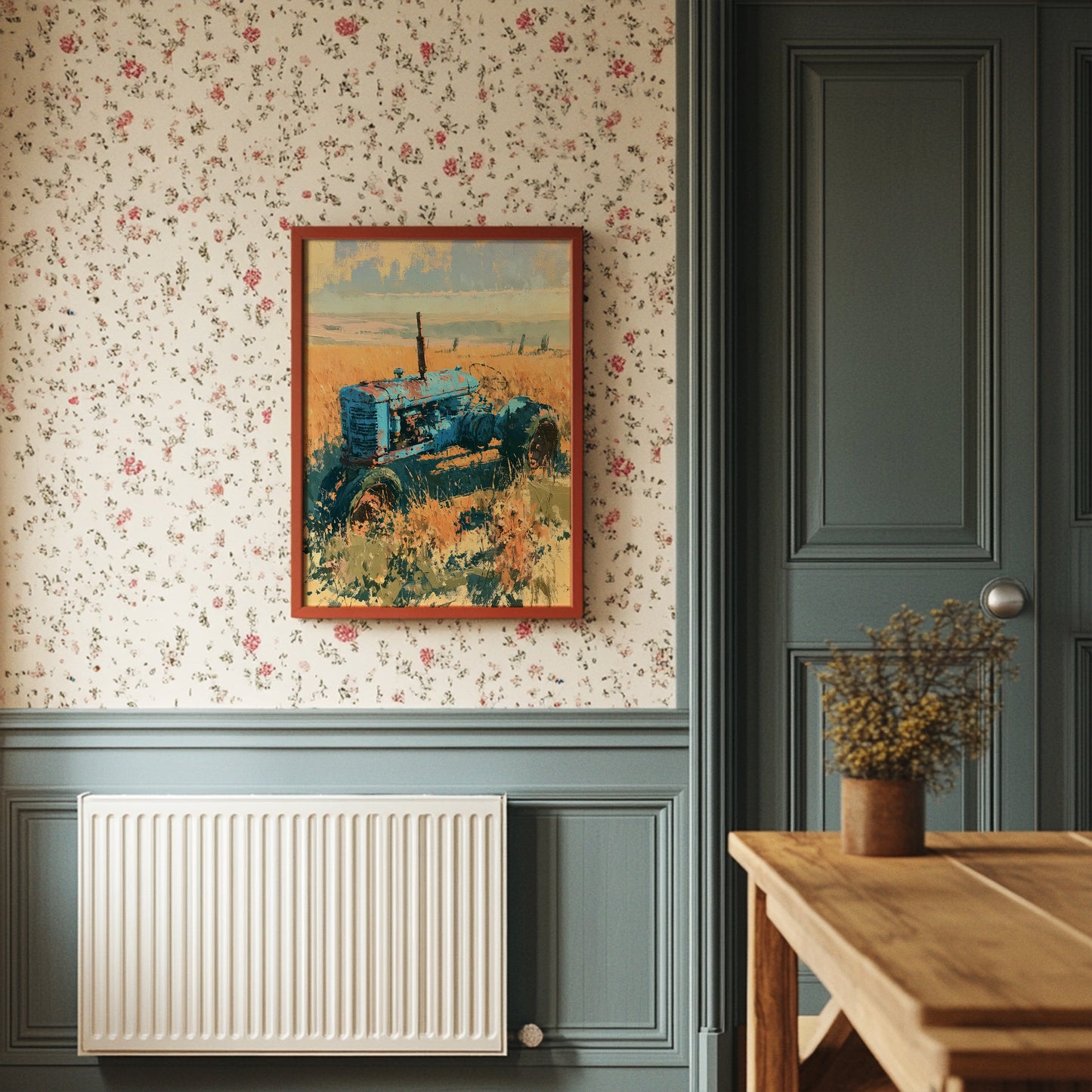 Faded Blue: Tractor Lost in Golden Grass
