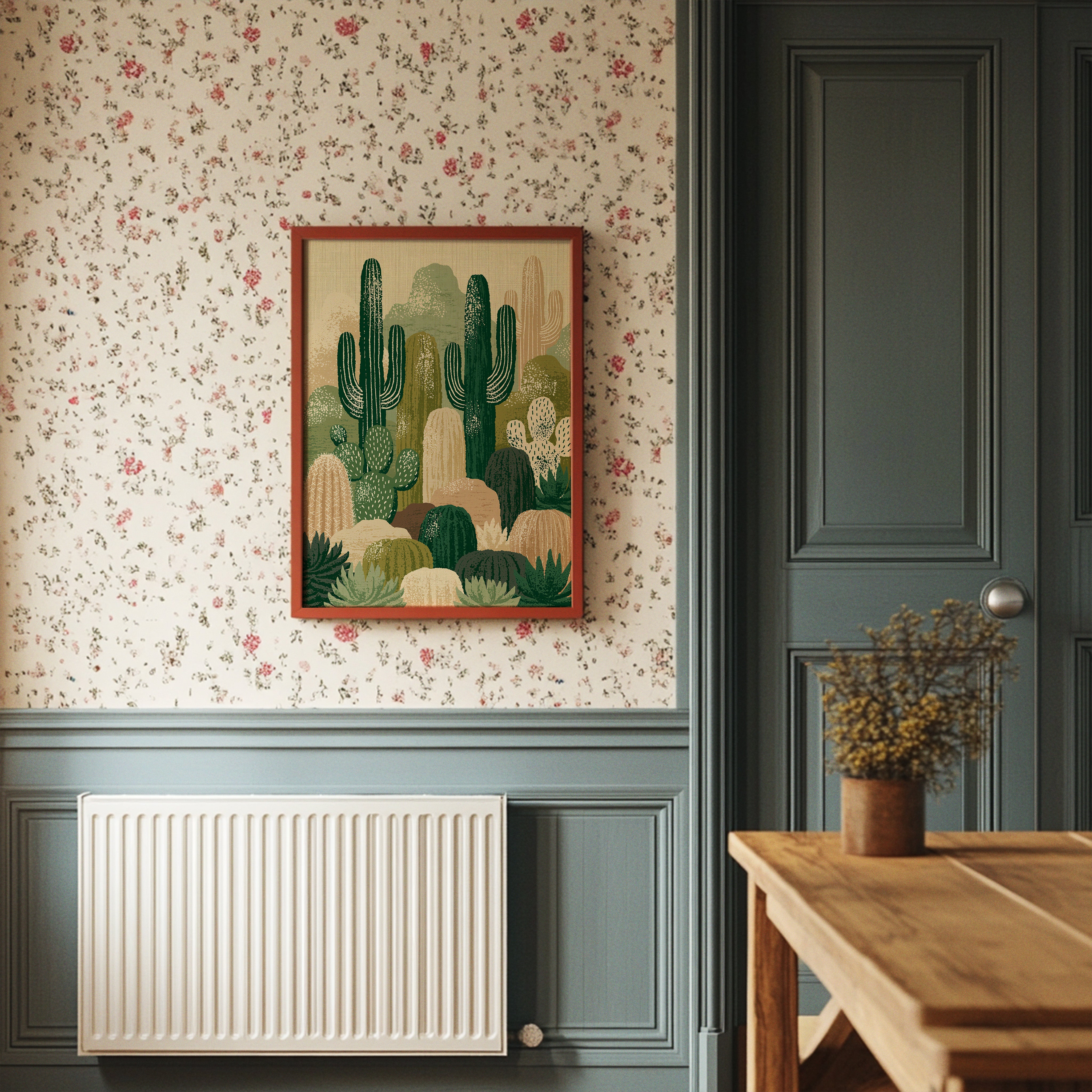Twin Saguaros: Cactus Collage in Green & Tan
