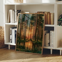 The Sunlit Path: Pine Forest Reflection at Dusk
