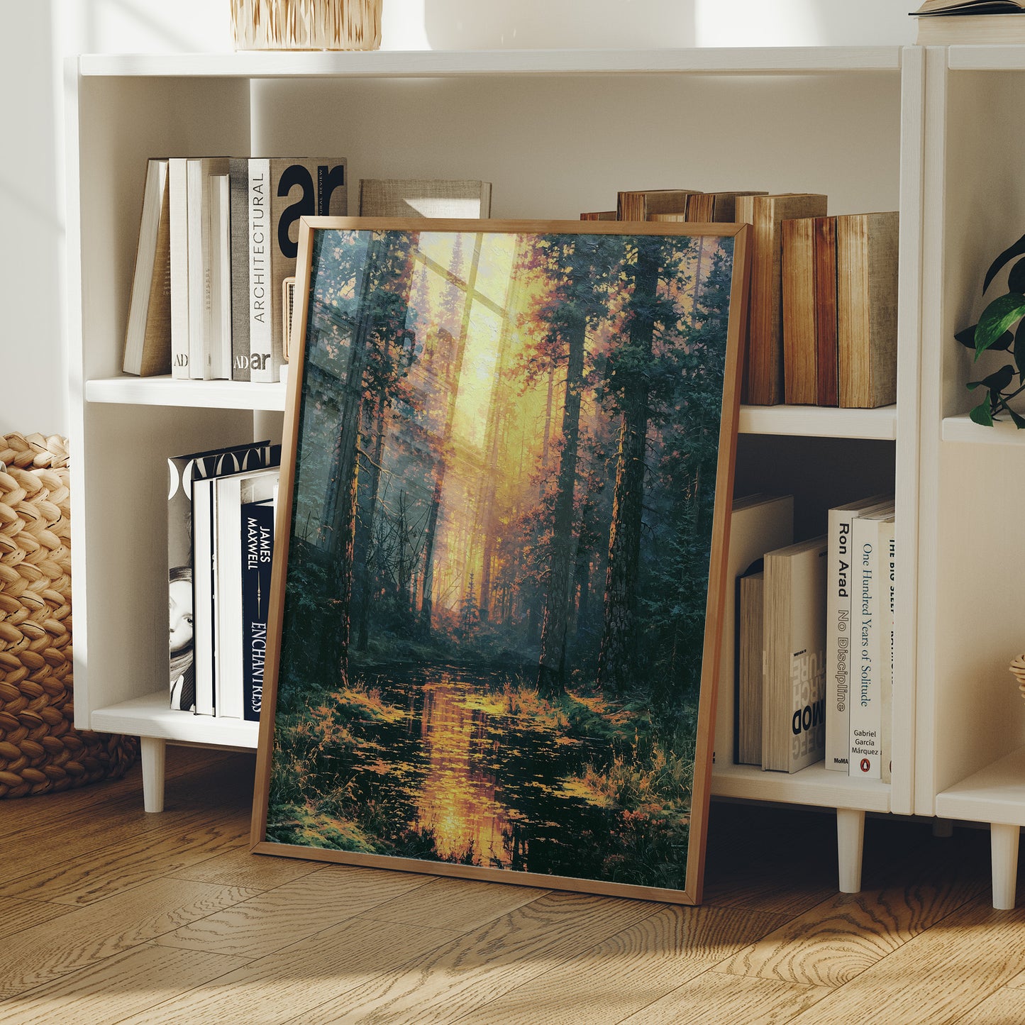 Blazing Grove: Impasto Forest Stream at Sunset