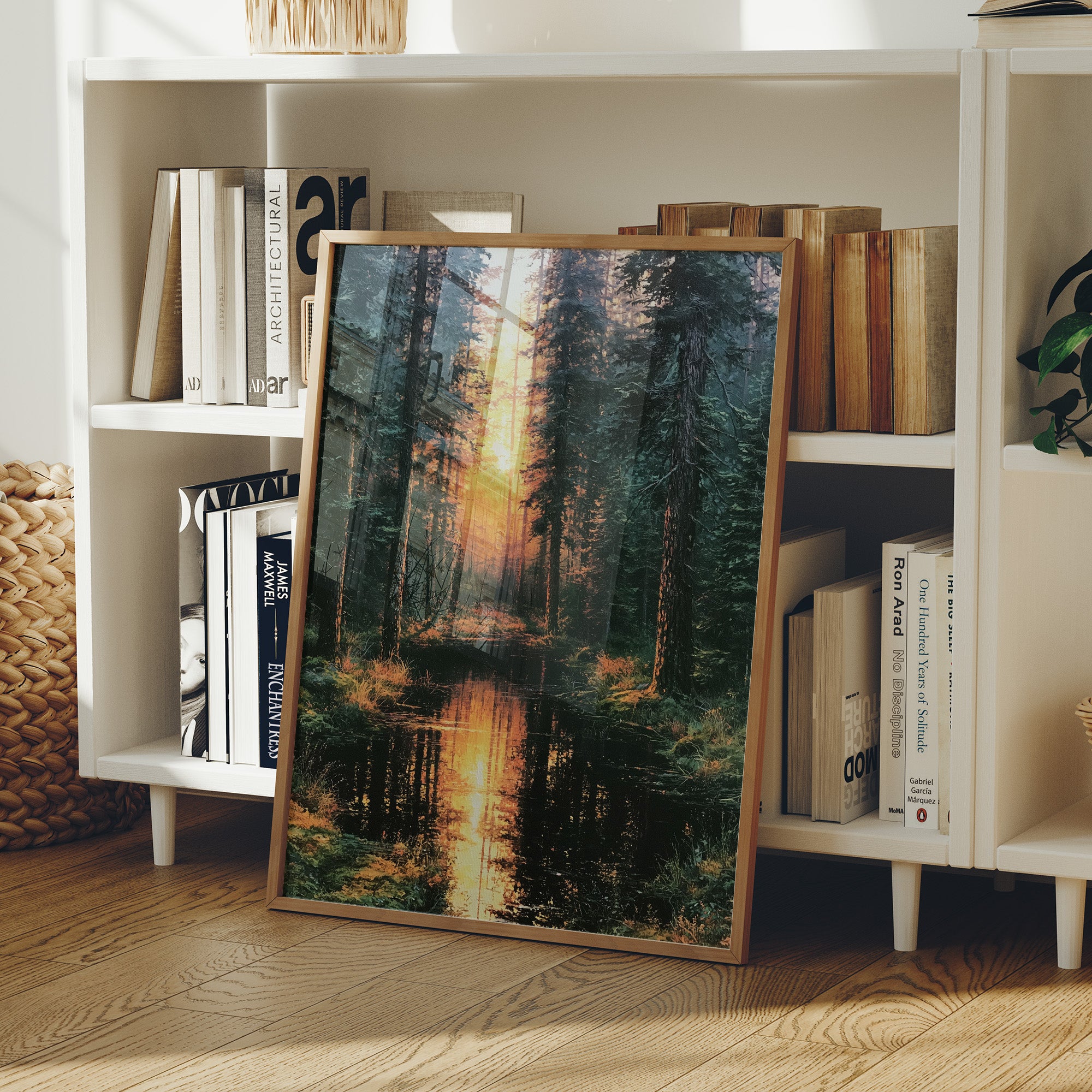 Into the Blaze: Shadowed Forest at Sunset
