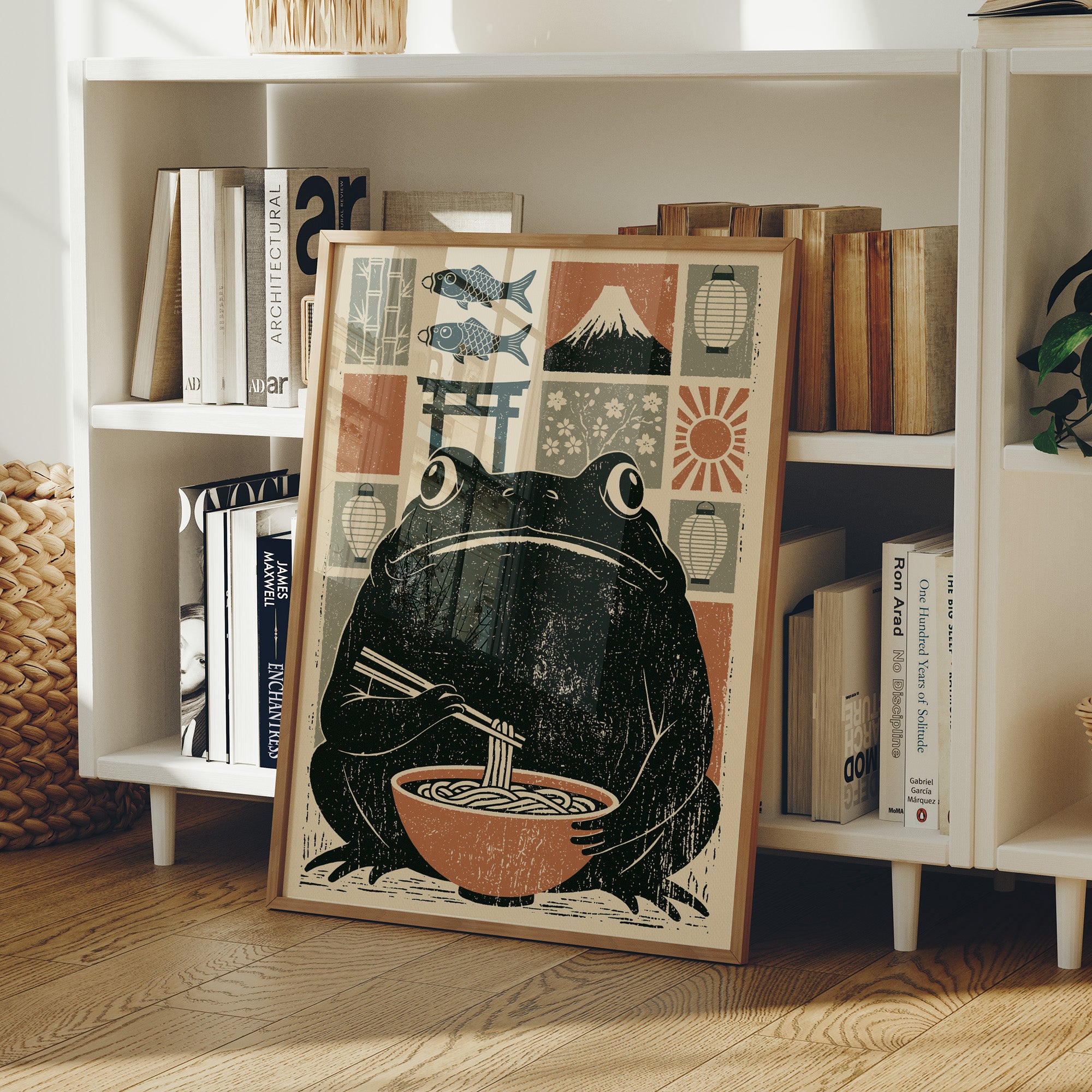 Ramen Toad: A Woodblock Frog's Feast