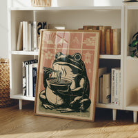 Steamy Ramen Toad: A Woodblock Frog's Slurp