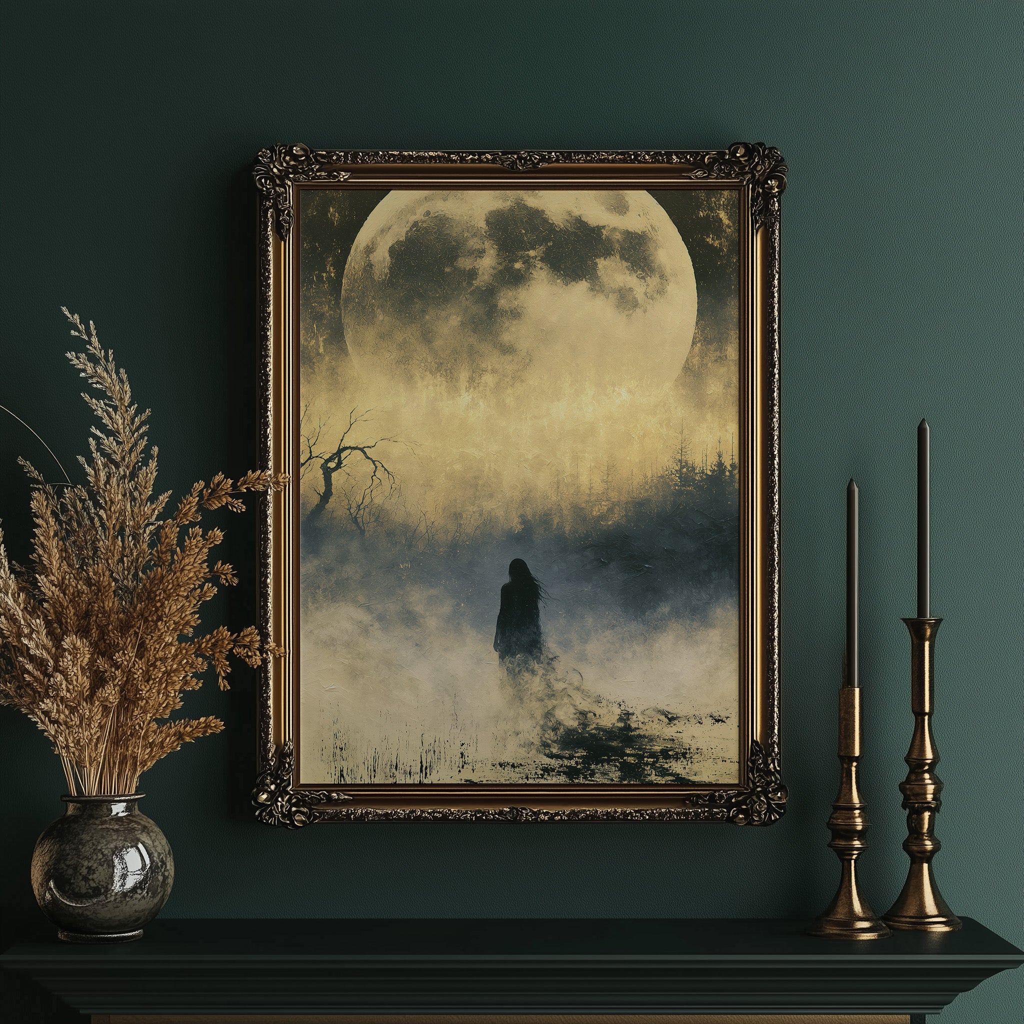 Lost in the Fog: Distant Figure and Moon