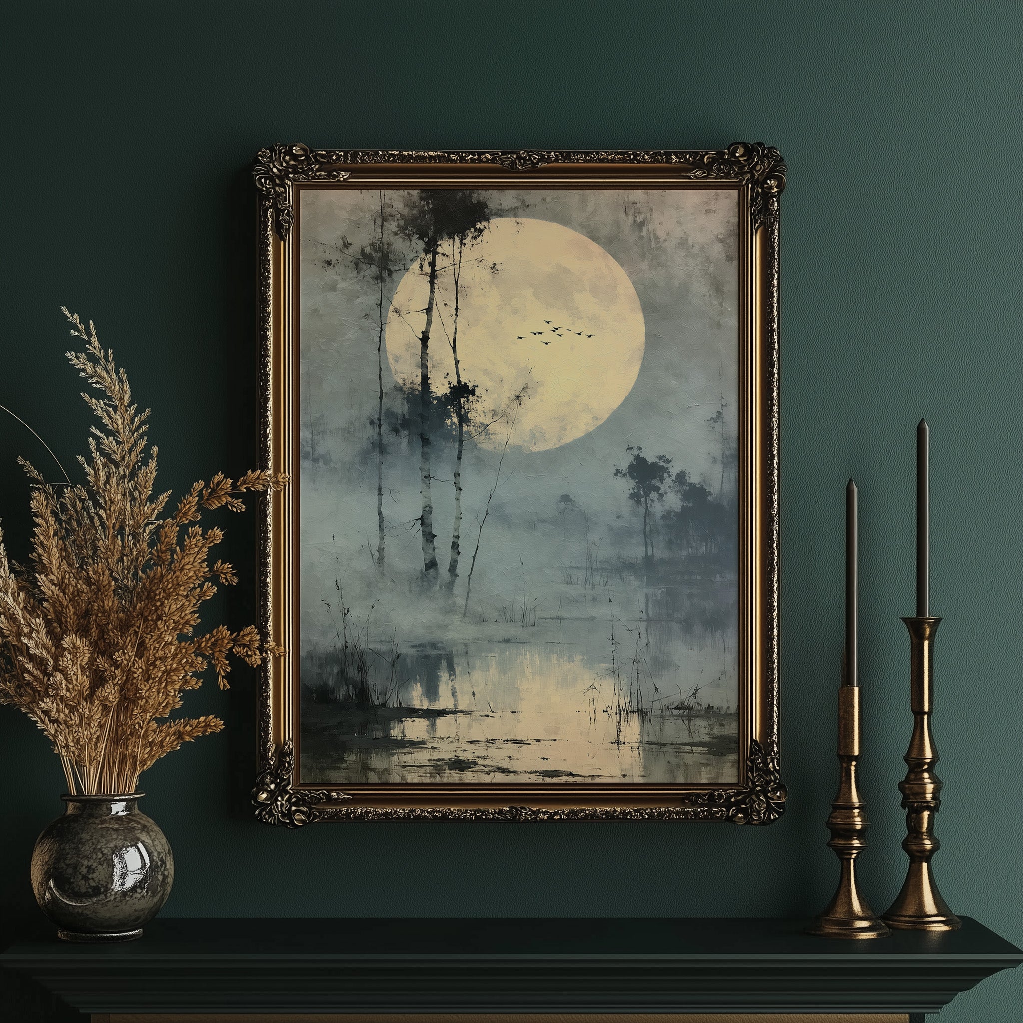 Low Moon Over Birch Marsh