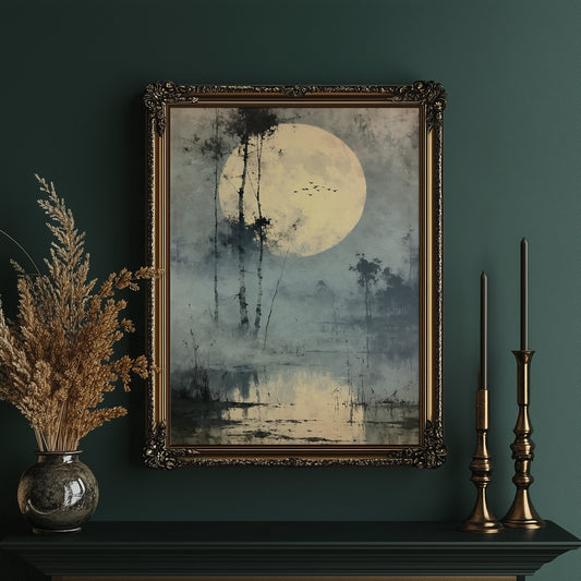 Low Moon Over Birch Marsh