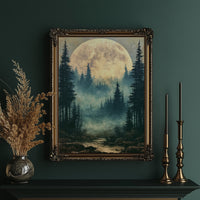 Golden Moon Over Pine Forest