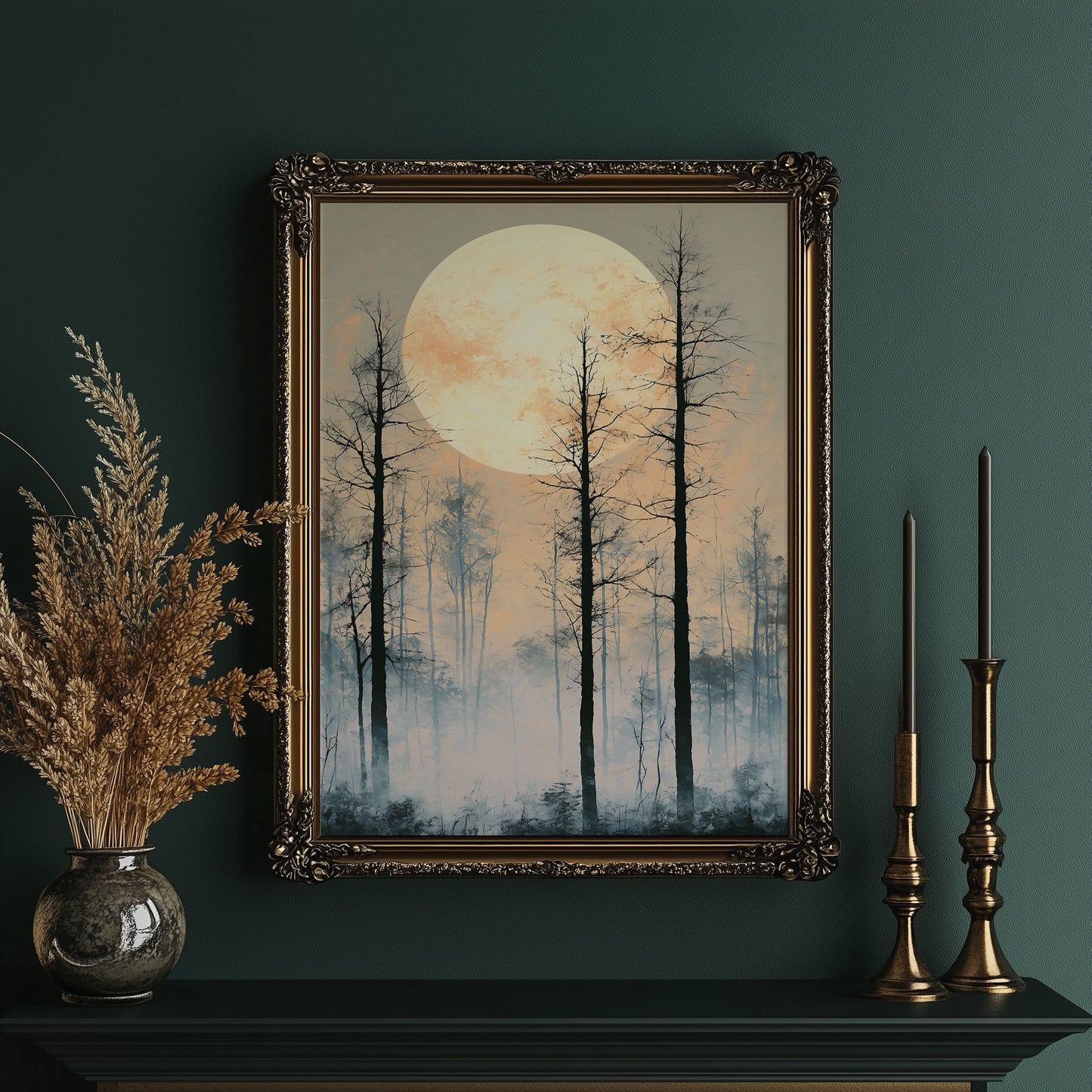 Peach Moon Over Bare Branches