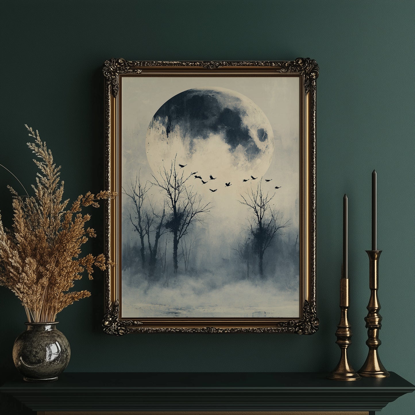 Geese Take Flight Beneath the Shadowed Moon