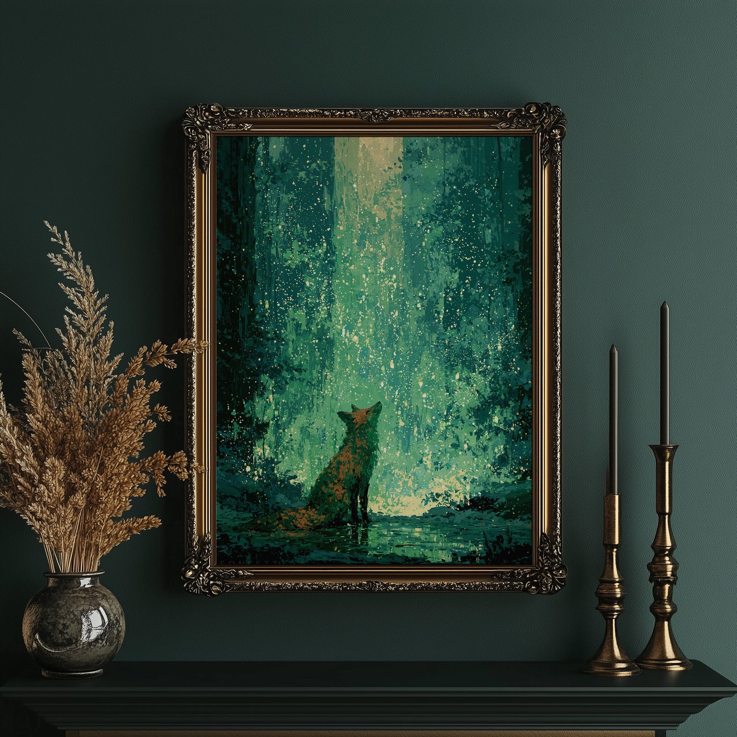Fox Beneath Falling Sparks