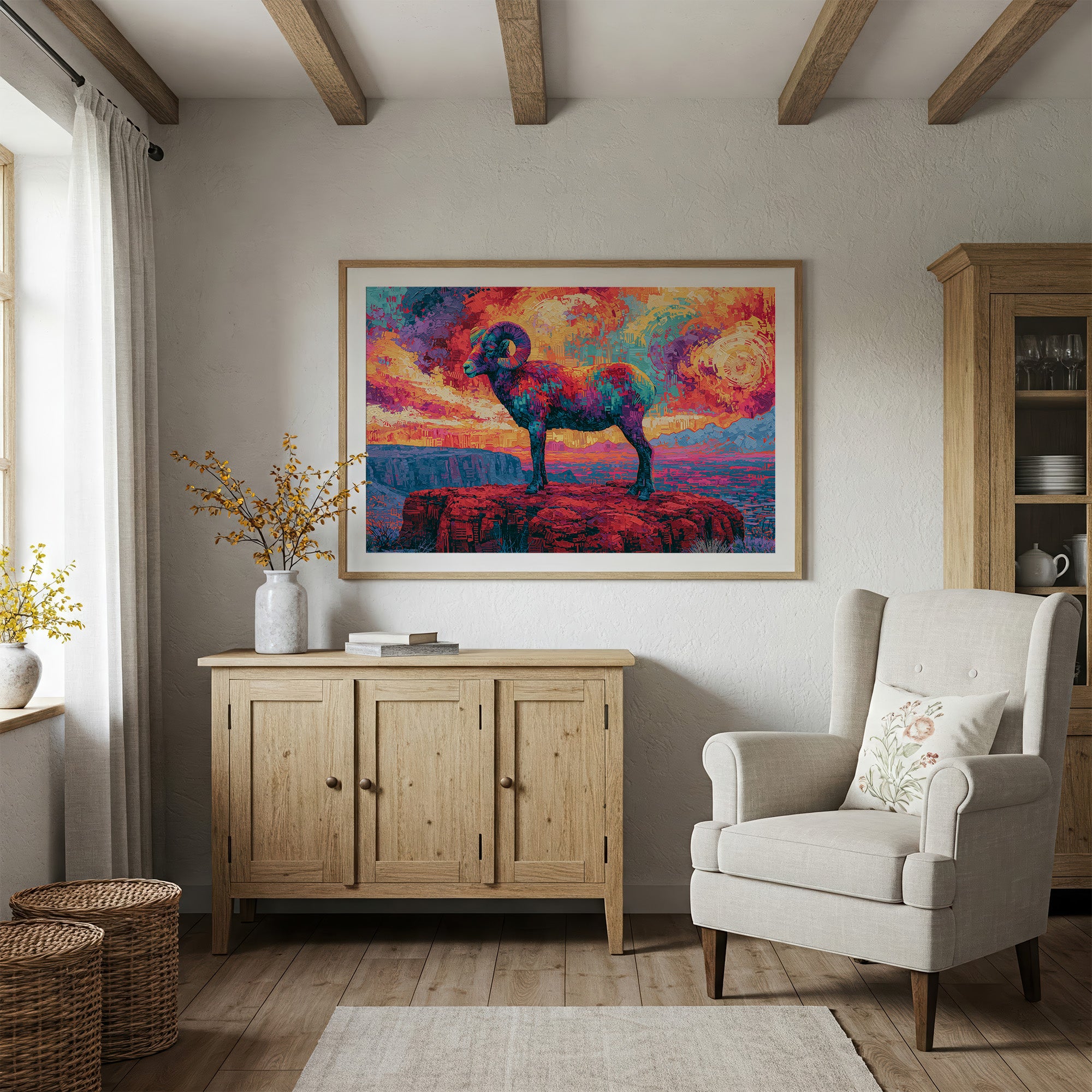 Bighorn Ram, Canyon Sky Ablaze