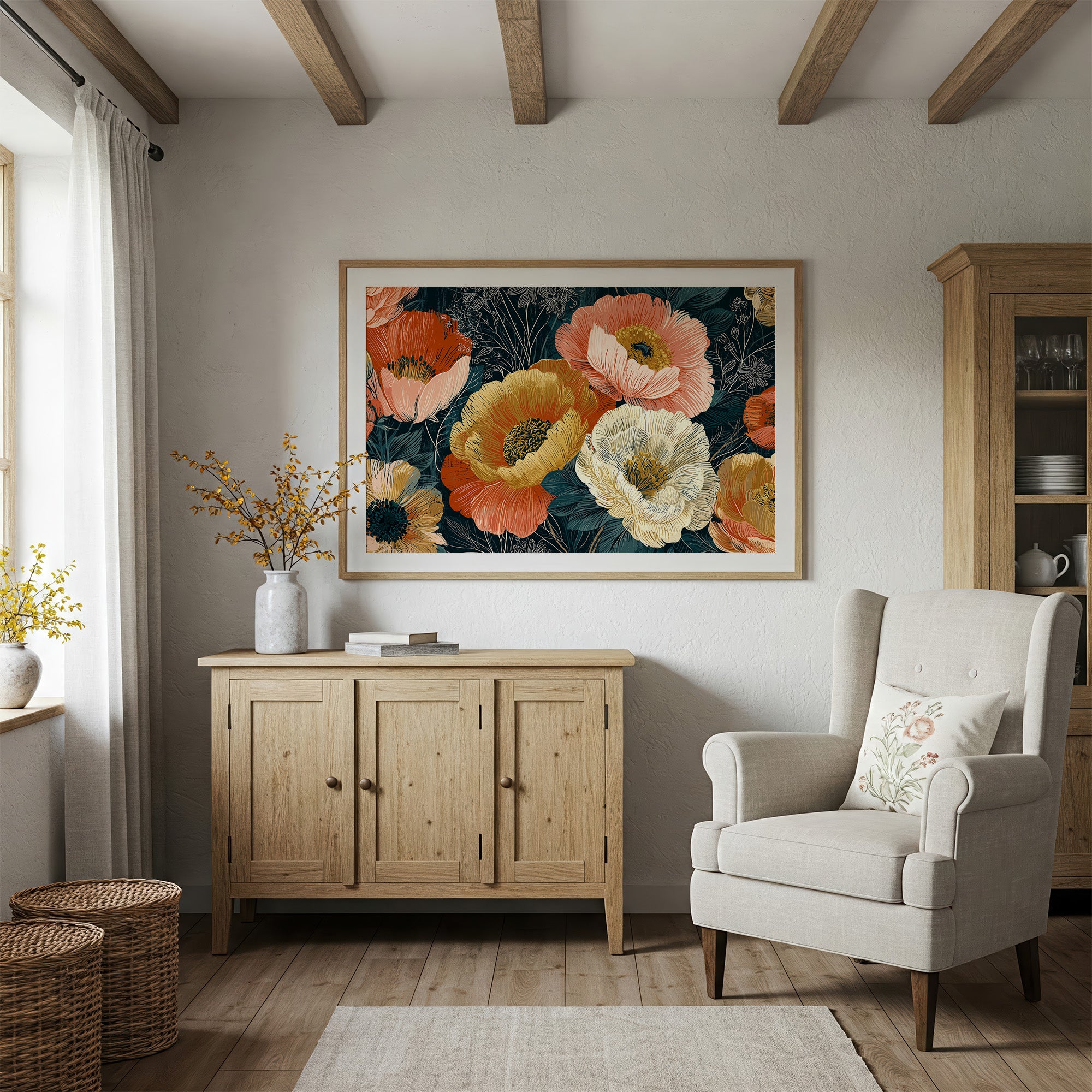Anemones in Full Bloom, Dark Botanical
