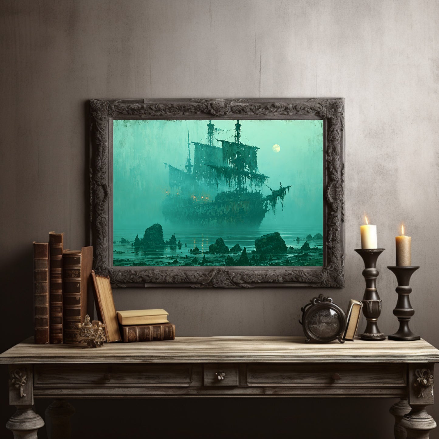 Ghost Ship Under Full Moon
