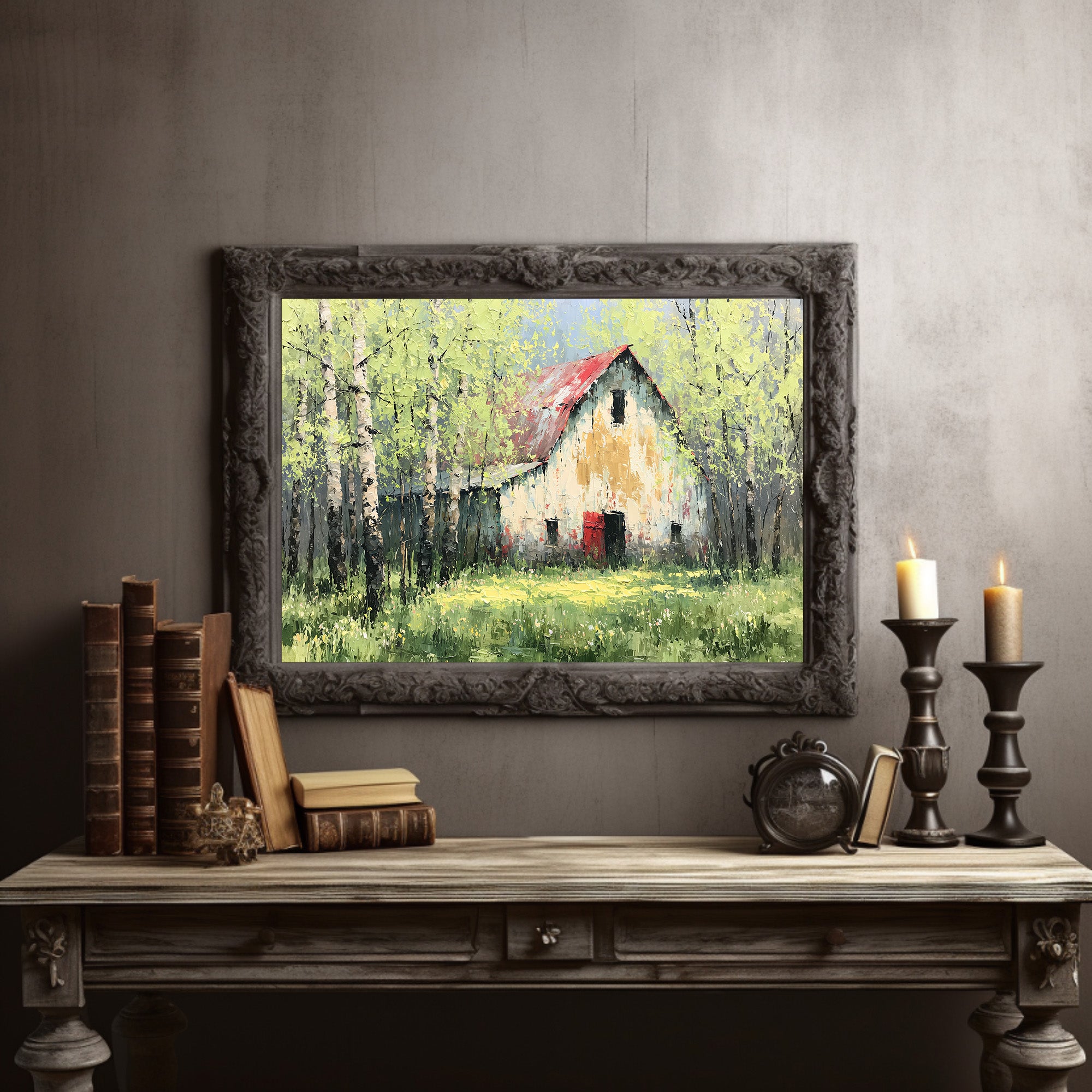 Old Barn Among the Birches
