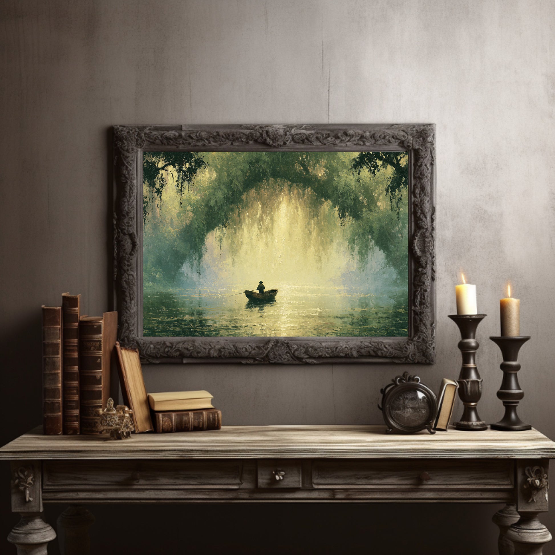 Fisherman Beneath the Willow Veil