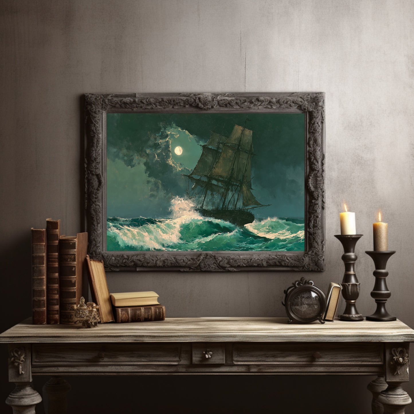 Ship Under Storm Moon