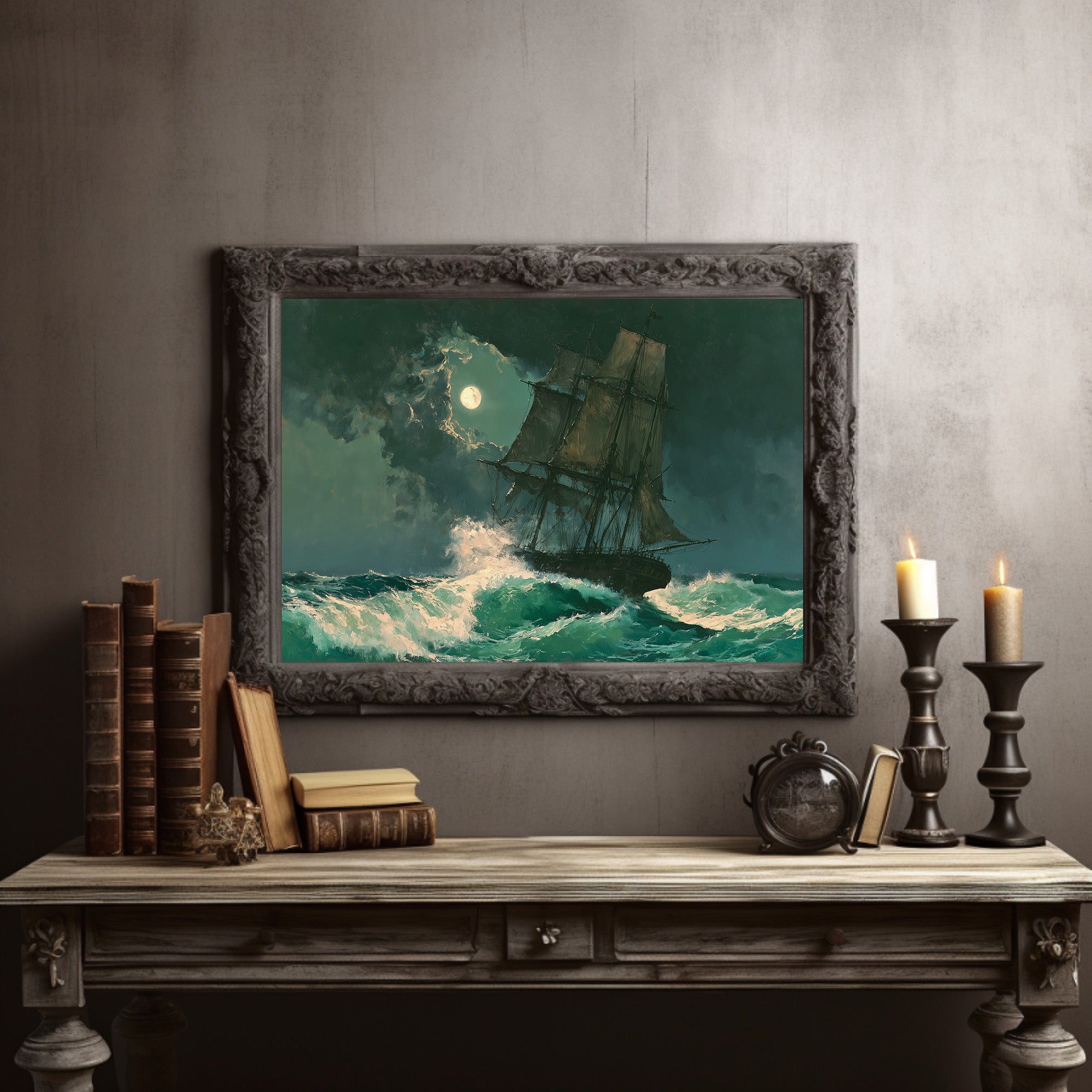 Ship Under Storm Moon