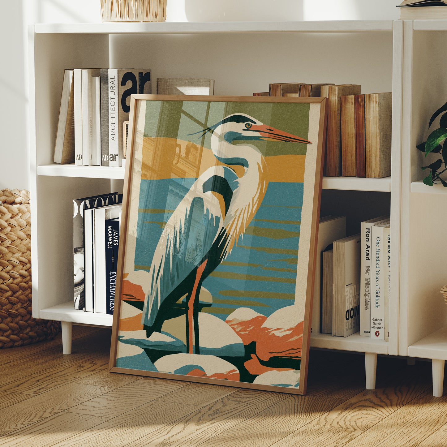 Great Blue Heron in Retro Print