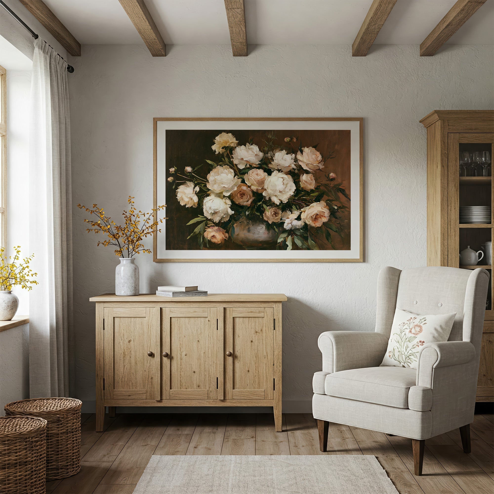 Roses and Peonies, Antique Vase