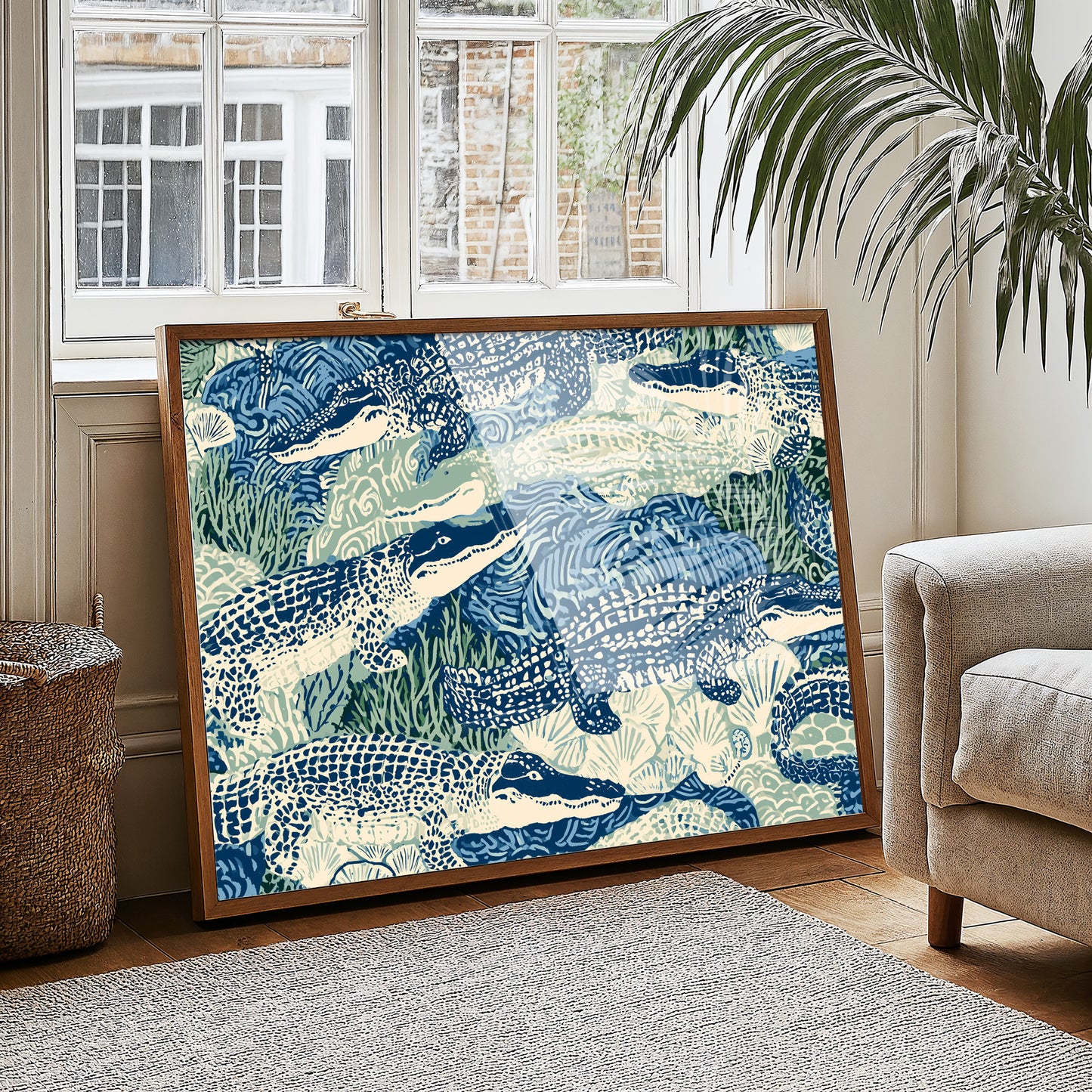 Alligators In Block Print Blue