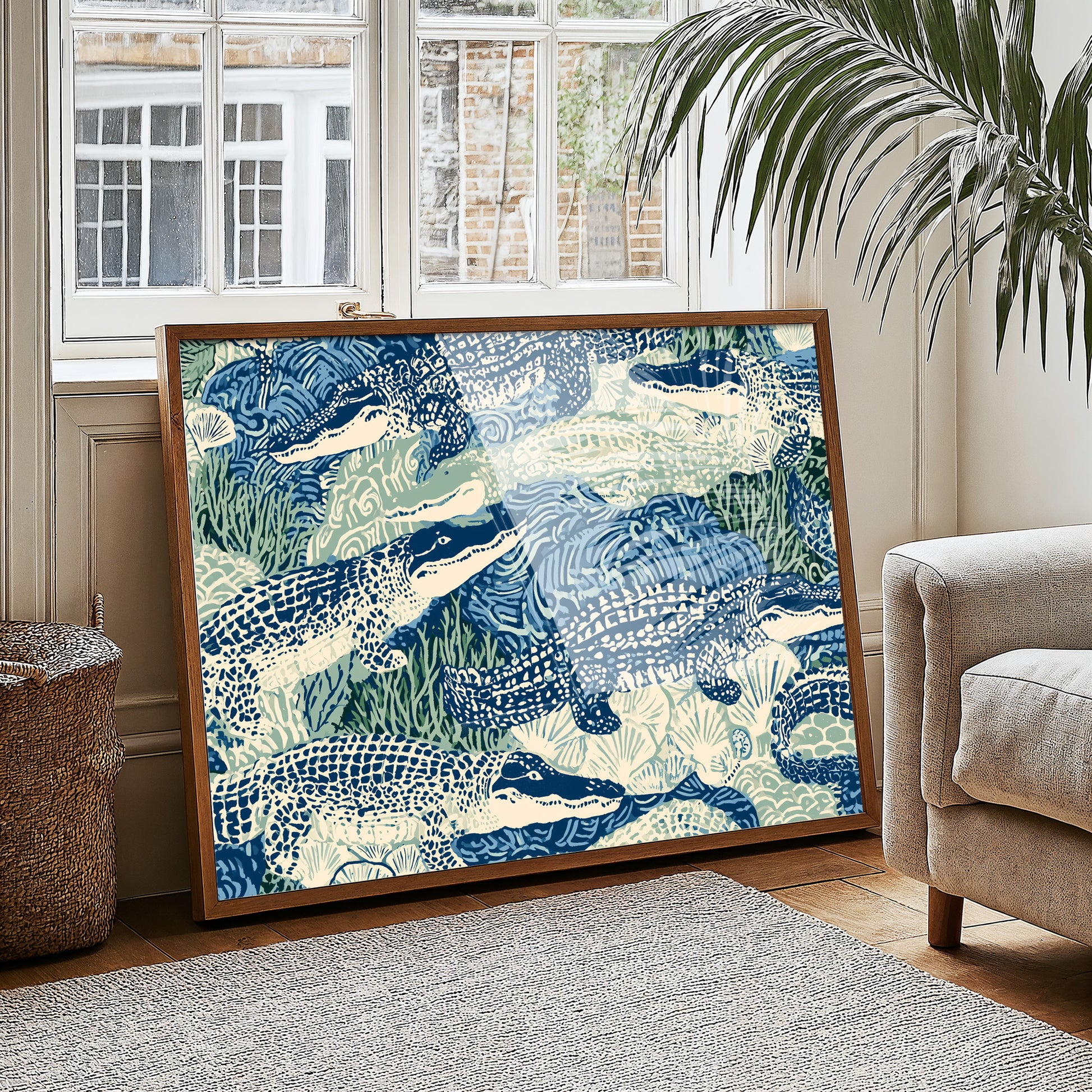 Alligators In Block Print Blue