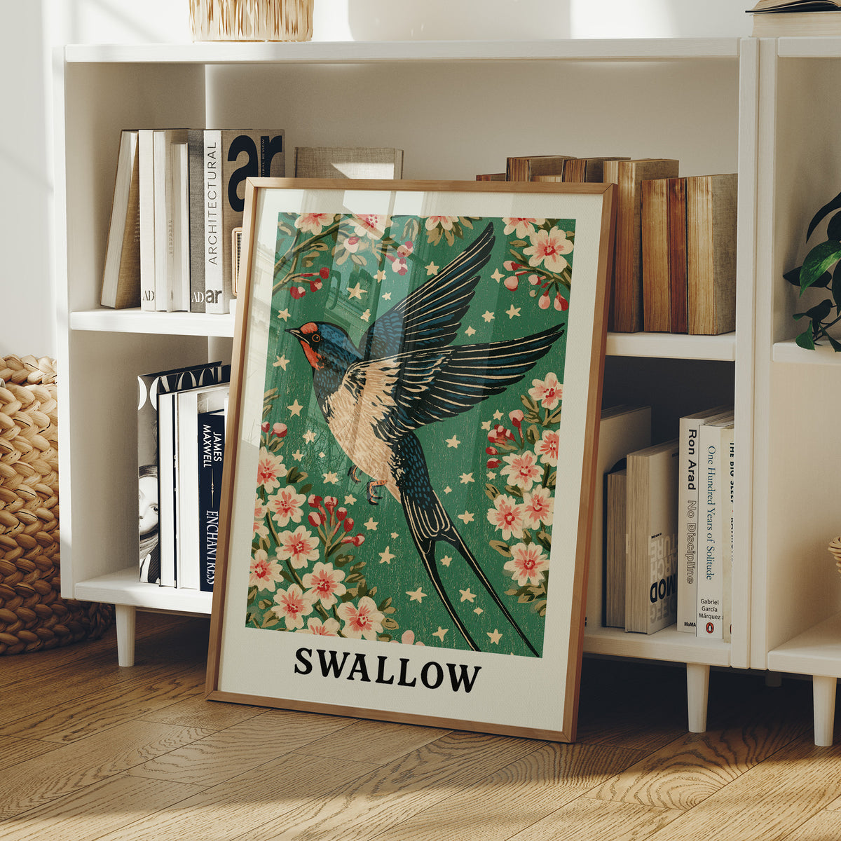 Swallow in a Starlit Blossom Sky