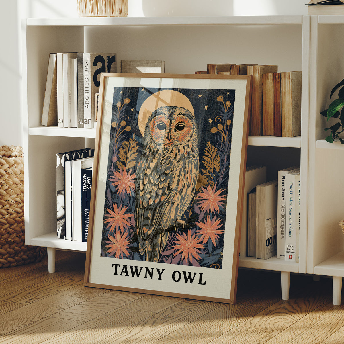 Tawny Owl Beneath a Golden Moon