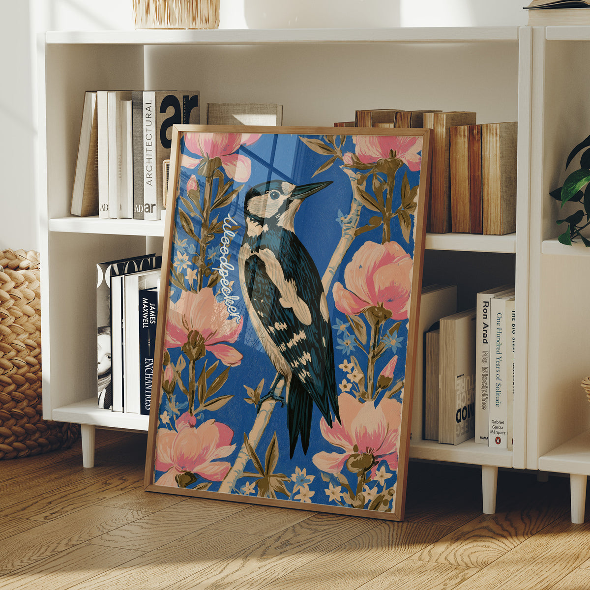 Woodpecker Among Peony Blooms
