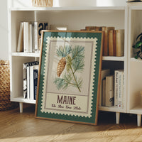 Maine White Pine Cone Watercolor Stamp