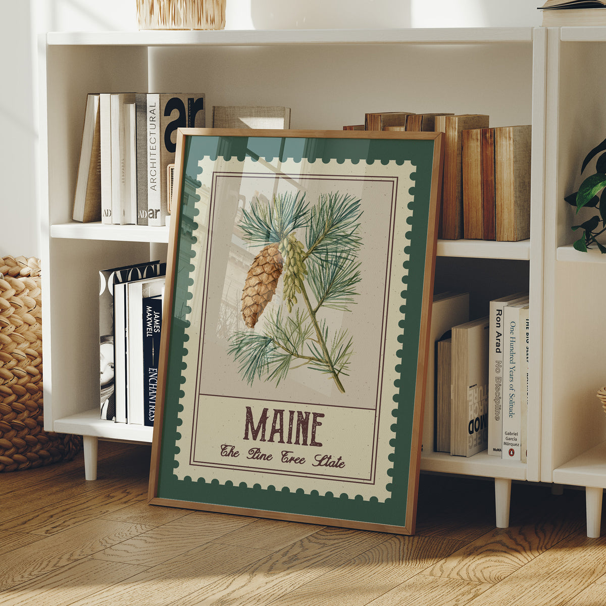Maine White Pine Cone Watercolor Stamp