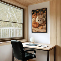 Pumpkin Spice And Everything Boo, framed print on a white wall above a desk and black office chair