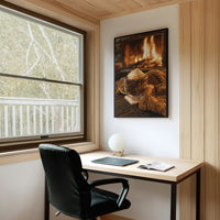 Mocha Ado About Nothing, framed print on a white wall above a desk and black office chair