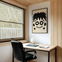 Bolt Of Approval, framed print on a white wall above a desk and black office chair