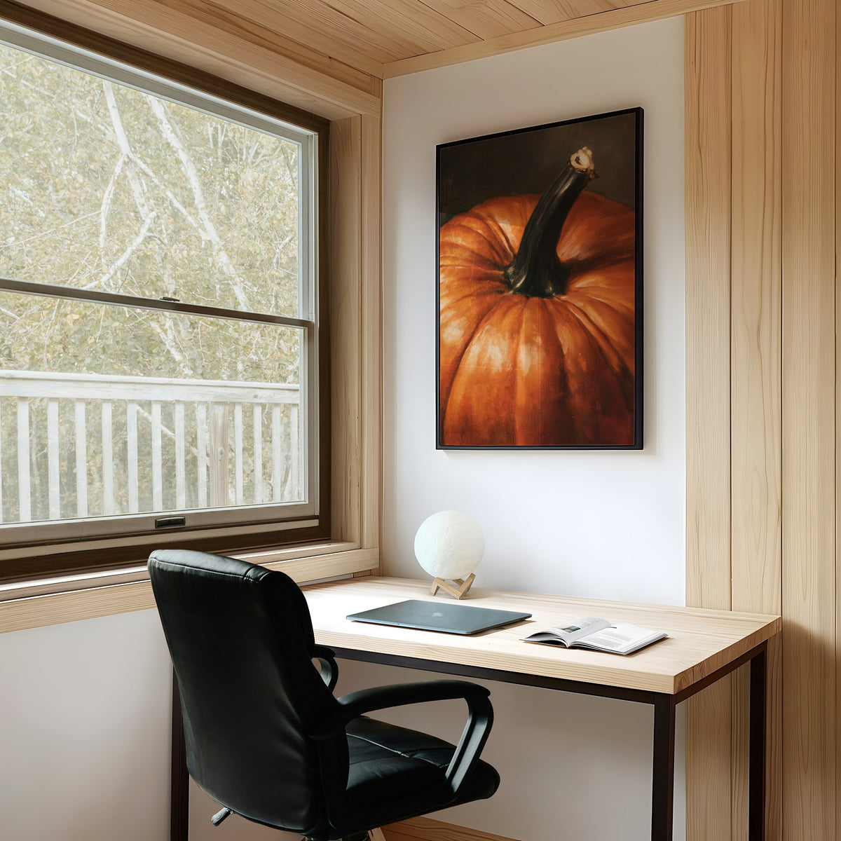 Stem Cell Of The Season, framed print on a white wall above a desk and black office chair