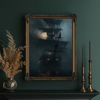 Shipshape It Is Not, framed print on a white wall above a desk and black office chair