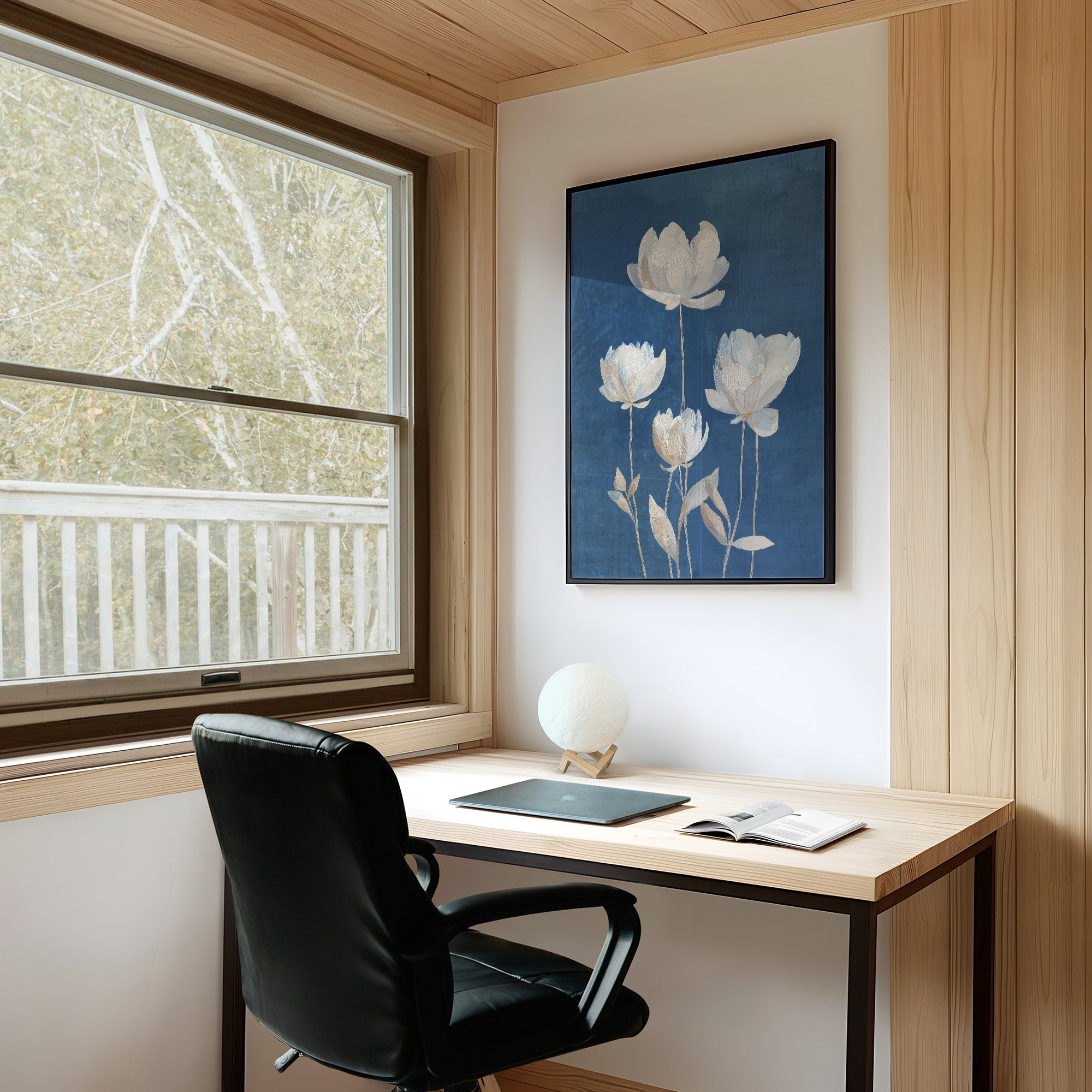 Ivory Blooms Against Blue