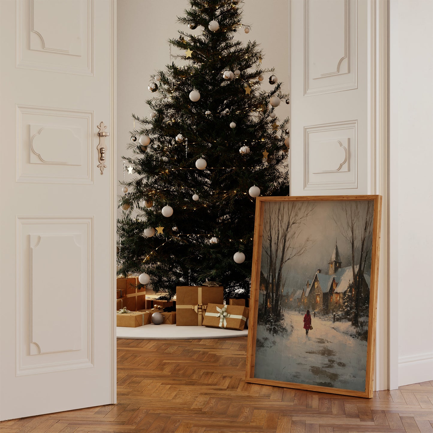 A Red Coat in Falling Snow