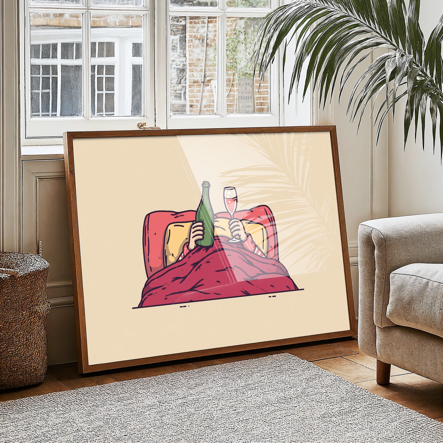 Champagne in Bed Minimal Illustration