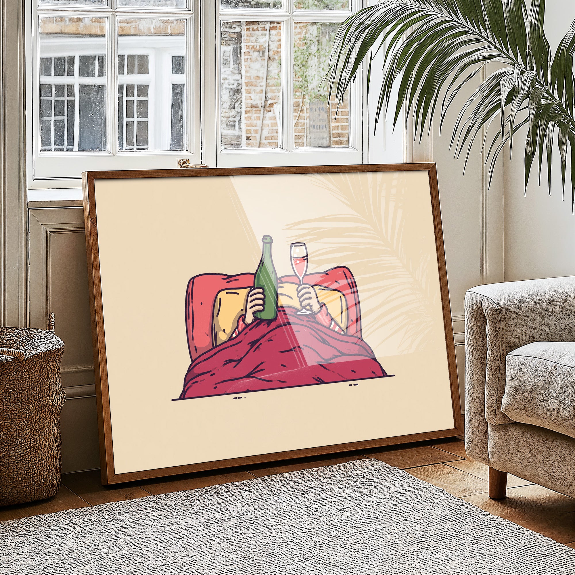 Champagne in Bed Minimal Illustration