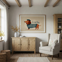 La Vie Est Belle Canvas Art | French Dachshund in Beret & Sweater Print for Living Room, Office or Dog Lover Décor