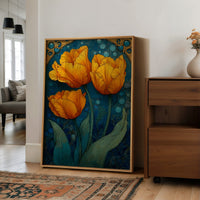 Three Tulips in a Tiled Dream