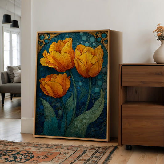 Three Tulips in a Tiled Dream