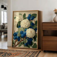 Cream Blossoms Among the Blue Plums
