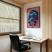 Blue Blooms on a Coral Wall