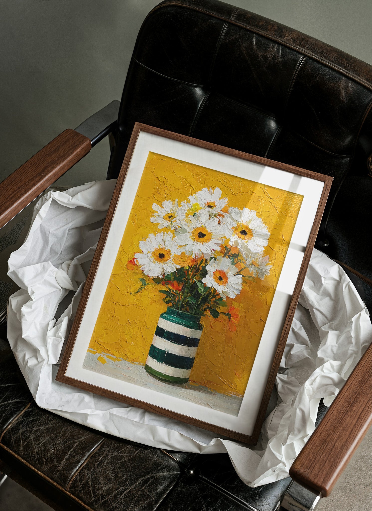 Tuesday Daisies in a Striped Vase