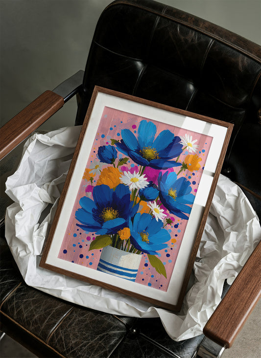 Cobalt Blooms in a Striped Vase